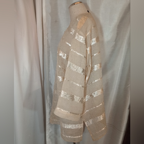 Positive Attitude Cardigan Block Pattern Gold Satin+See thru Panels, BttnUp, XL - Picture 6 of 9